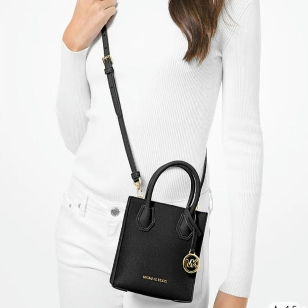 NWT Michael Kors Mercer Extra-Small Pebbled Leather Crossbody Bag – Black - Picture 3 of 6